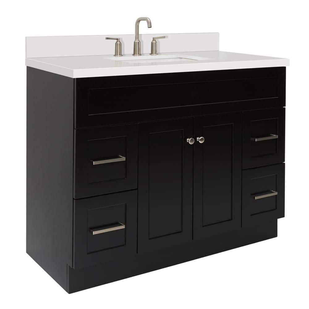 Hamlet 43" Black Solid Wood Vanity with White Quartz Top
