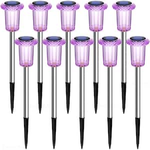 10 Pack Purple LED Solar Pathway Lights, Waterproof Stainless Steel Landscape Lamp for Yard Garden Halloween Decor