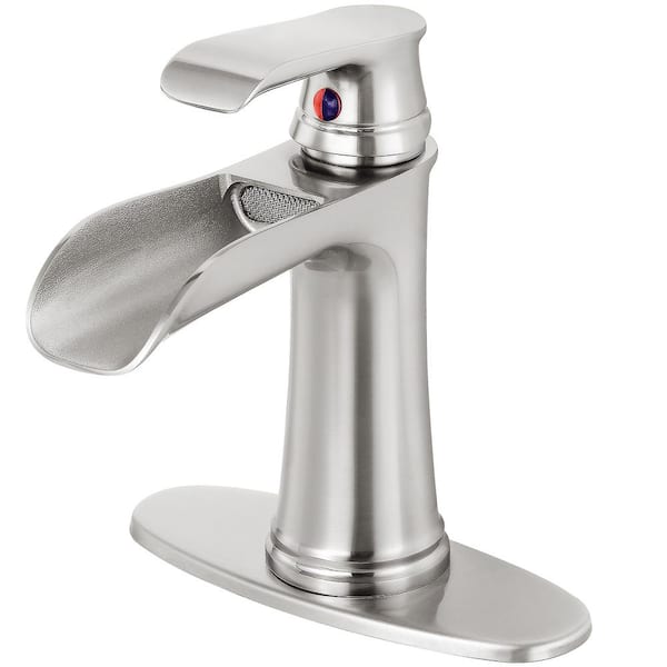 AKLFGN Single Handle Single Hole Waterfall Bathroom Faucet with Deckplate Included in Brushed Nickel