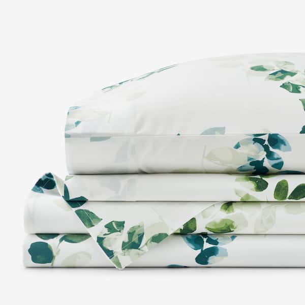 The Company Store Legends Hotel Deco Leaf White Multi Sateen Full Sheet Set