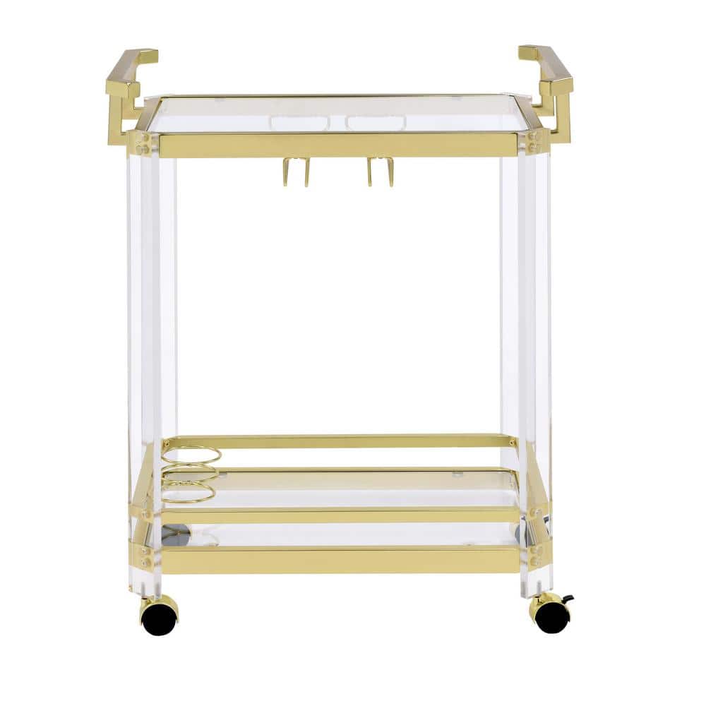 Aerin 33'' Gold Chrome and Clear Acrylic Bar Cart with Wine Storage