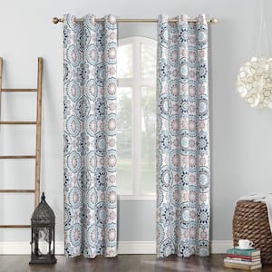 Nepal Global Medallion Print 40 in. W x 84 in. L Blackout Grommet Curtain Panel in Stone