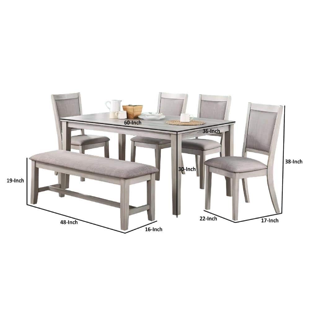 Gray Modern Dining Set with Table, 4 Chairs, and Bench