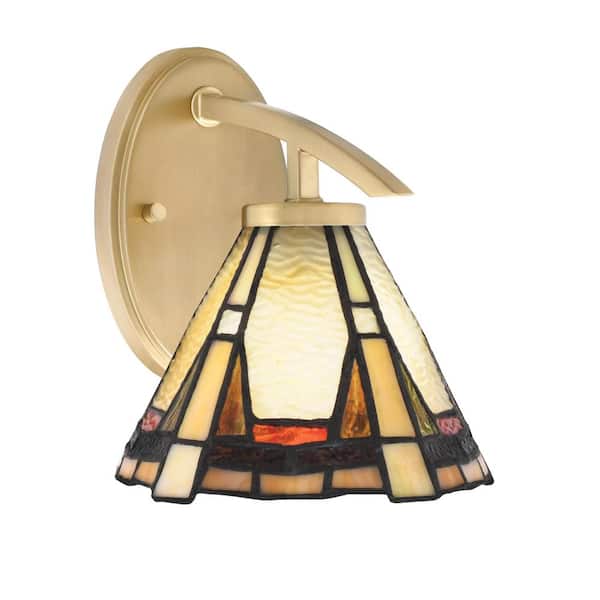 Unbranded Siena 7 in. 1-Light New Age Brass Sconce with 7 in. Zion Art Glass Shade No Bulb Included