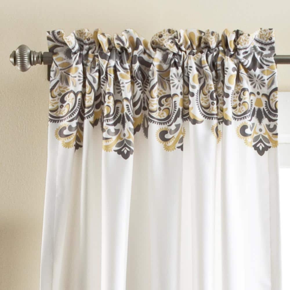 Gray and Yellow Paisley Polyester Room Darkening Window Panels