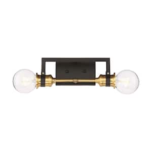 Intention 12.25 in. 2-Light Warm Brass/Black Vanity Light with No Shade