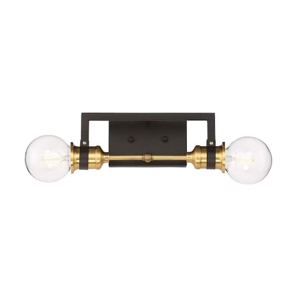 SATCO Intention 12.25 in. 2-Light Warm Brass/Black Vanity Light with No Shade