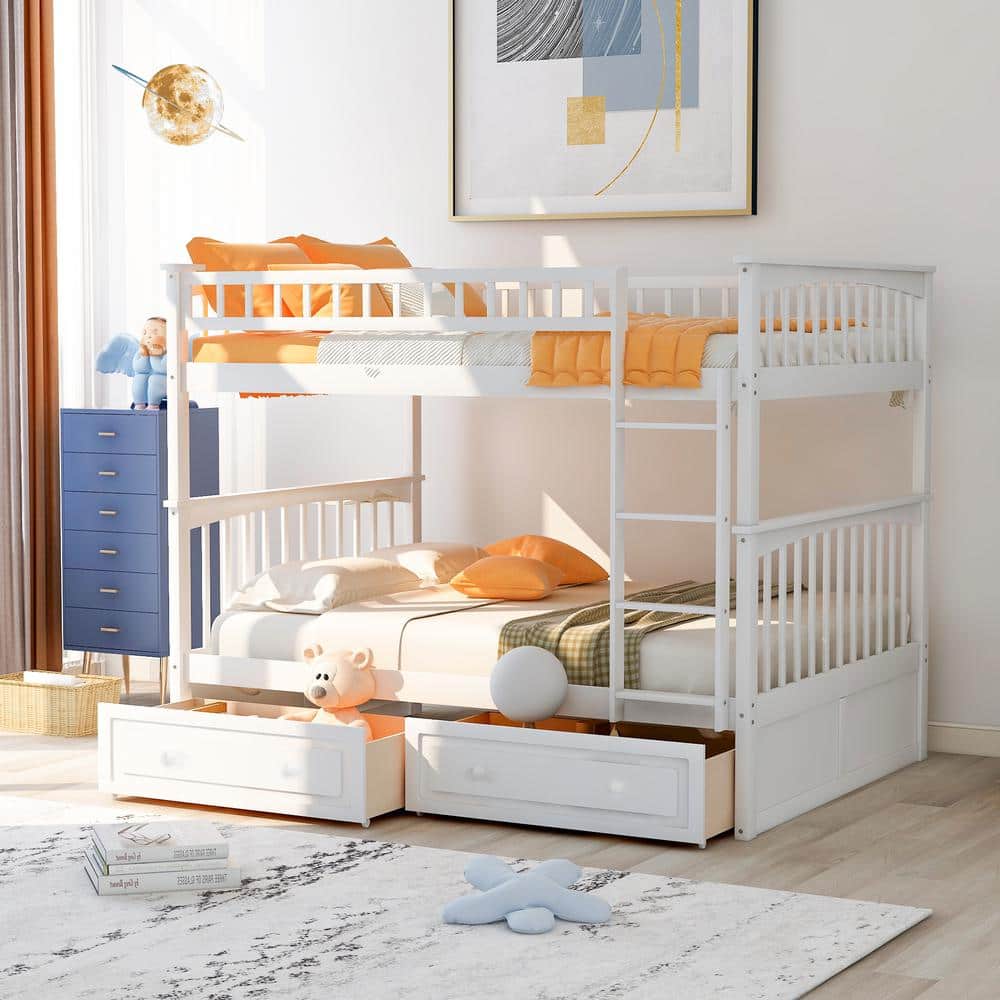Harper & Bright Designs White Full Over Full Wood Bunk Bed