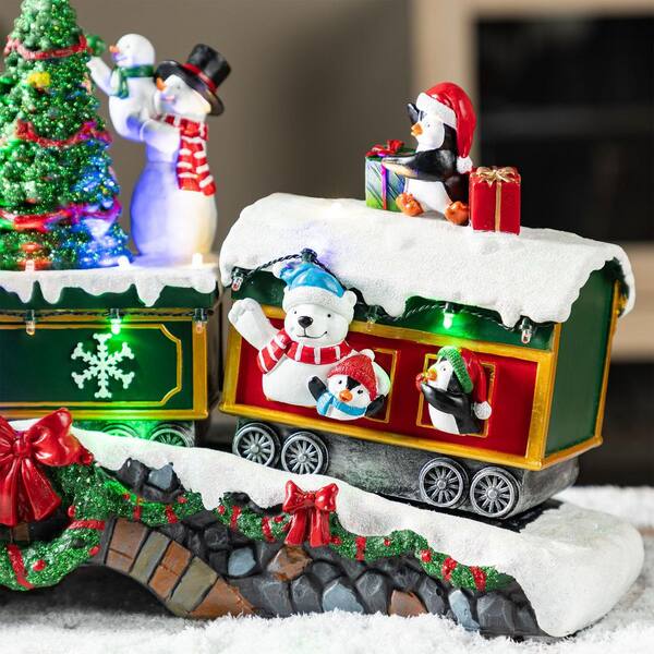 Glitzhome 10.25 in. Lighted Santa Train Resin Christmas Village