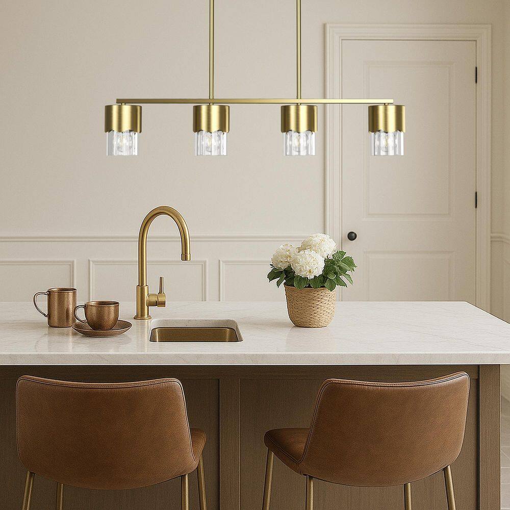4-Light 35.75 in. Brass Glass Modern Linear Dimmable Chandeliers Dining Kitchen Ceiling Lights Foyer Bedroom Lighting price history on PriceWatchPro