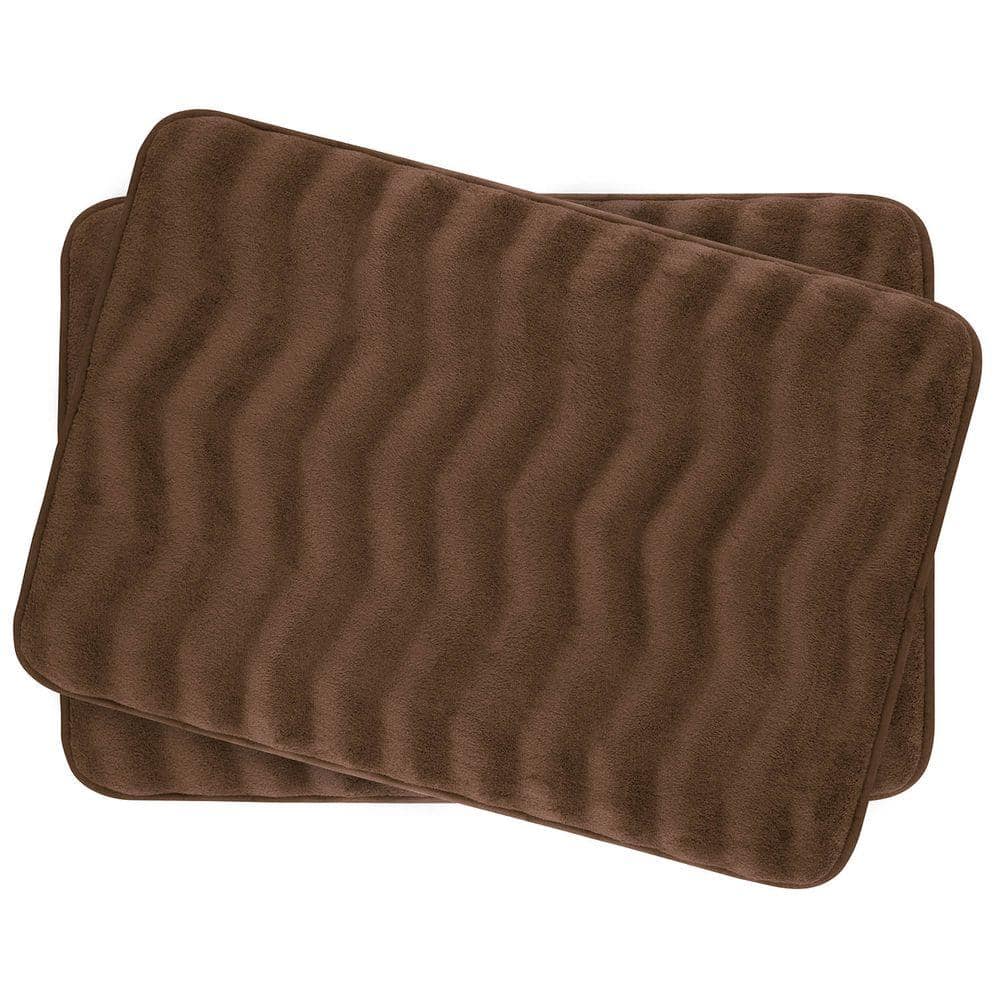 Waves Mocha 17 in. x 24 in. Memory Foam 2-Piece Bath Mat Set