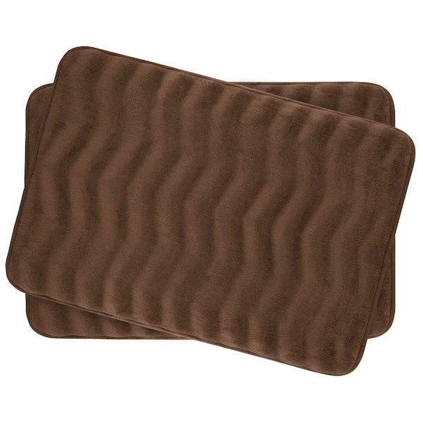 BounceComfort Waves Mocha 17 in. x 24 in. Memory Foam 2-Piece Bath Mat Set