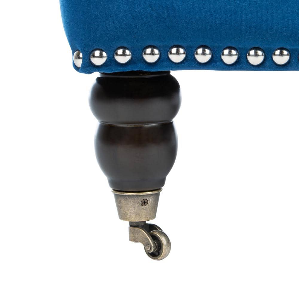Navy Velvet Tufted Arm Chair with Espresso Wood Legs