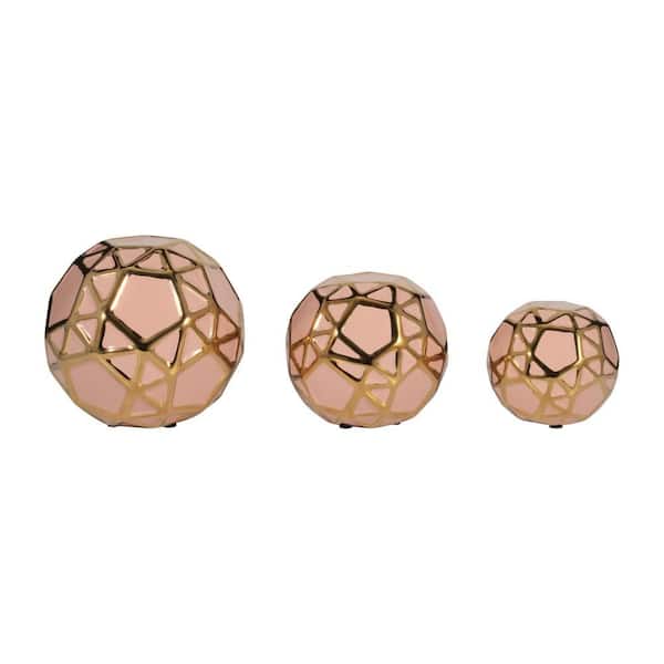 4 in. x 5 in. x 6 in. Blush with Gold Accents Ceramic Orbs (Set of 3)