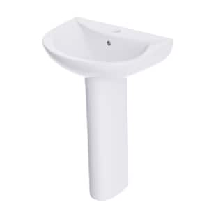 20.2 in. W x 17 in. White Vitreous China Novelty U-Shape Pedestal Bathroom Sink with Overflow Combo Sink 1 Faucet Hole