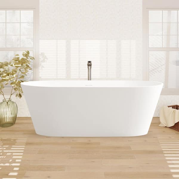 WELLFOR 67 in. x 31.5 in. Solid Surface Flatbottom Soaking Bathtub with Center Drain in White