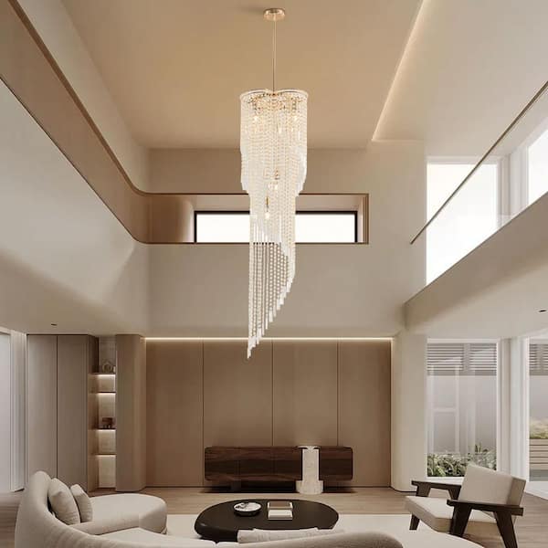 OUKANING 16-Light Gold Modern Spiral Crystal Chandelier for Living