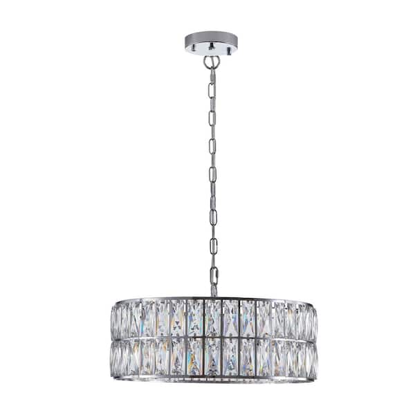 Logmey 6 Light Silver Crystal Chandelier Drum Shape Chandelier for Kitchen Island Dinning Room Living Room Foyer Master Room