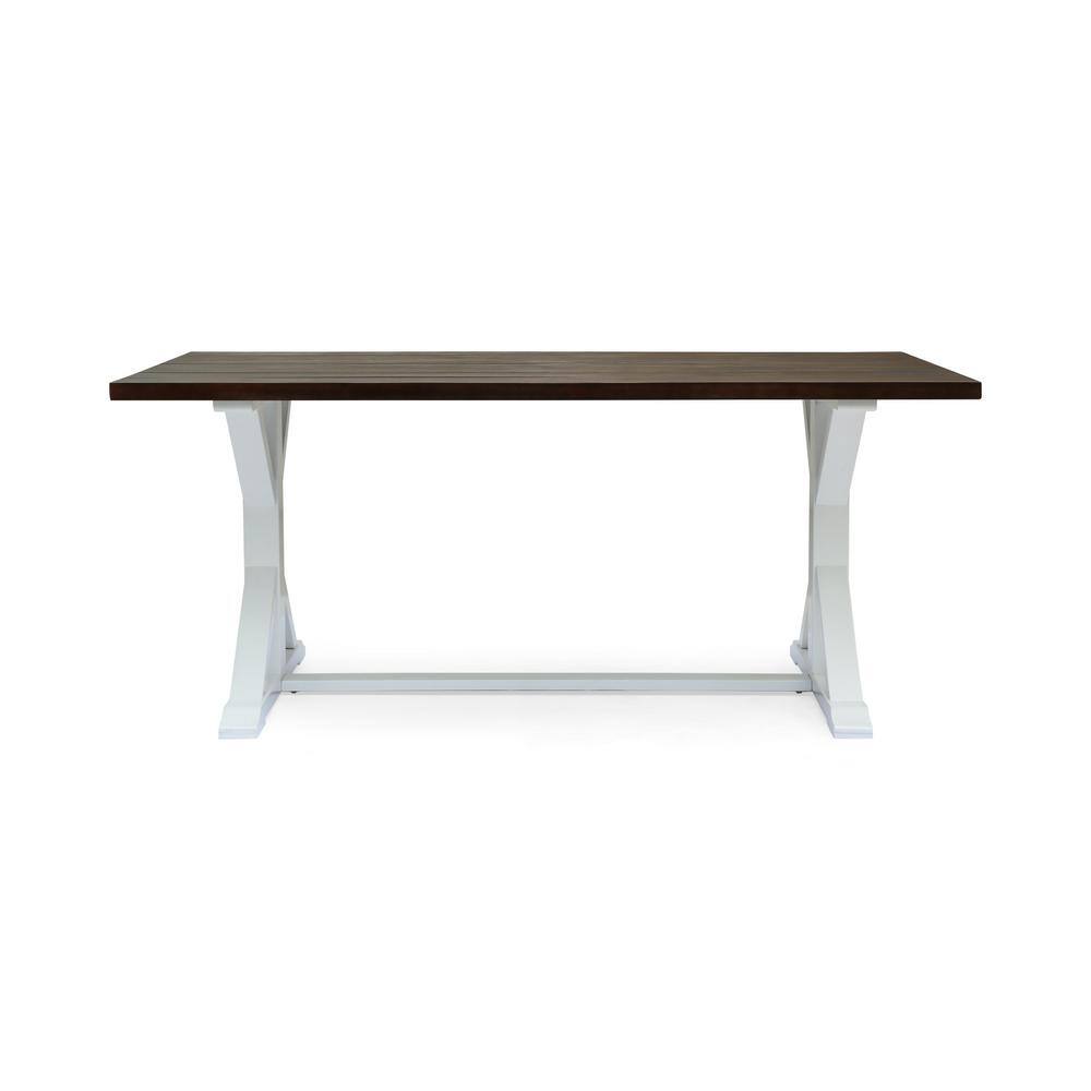 Rustic Dark Brown and White Acacia Wood Outdoor Dining Table