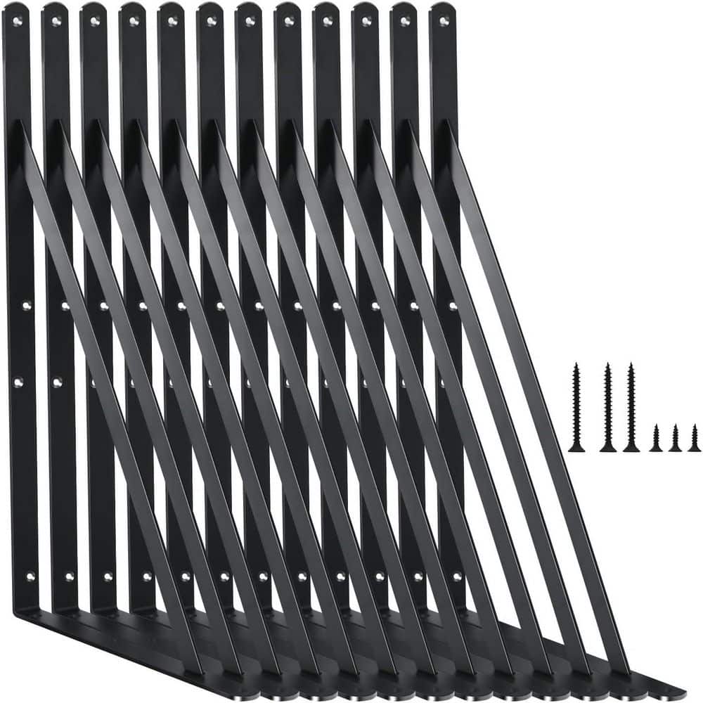 16 in. x 10 in. Heavy Duty Metal Shelf Bracket Matte Black Corrosion-Resistant 12-Pack with Screws price history on PriceWatchPro