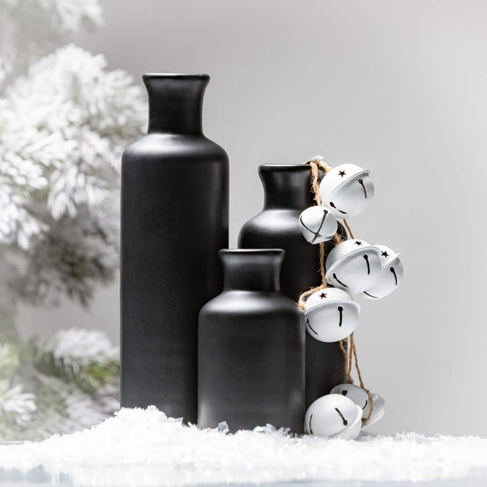Modern Matte Black Ceramic Vase Trio for Elegant Table Decor