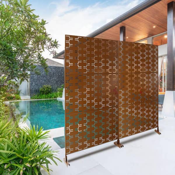 Zeus & Ruta 76 in. H x 48 in. W Brown Metal Outdoor Privacy Screen