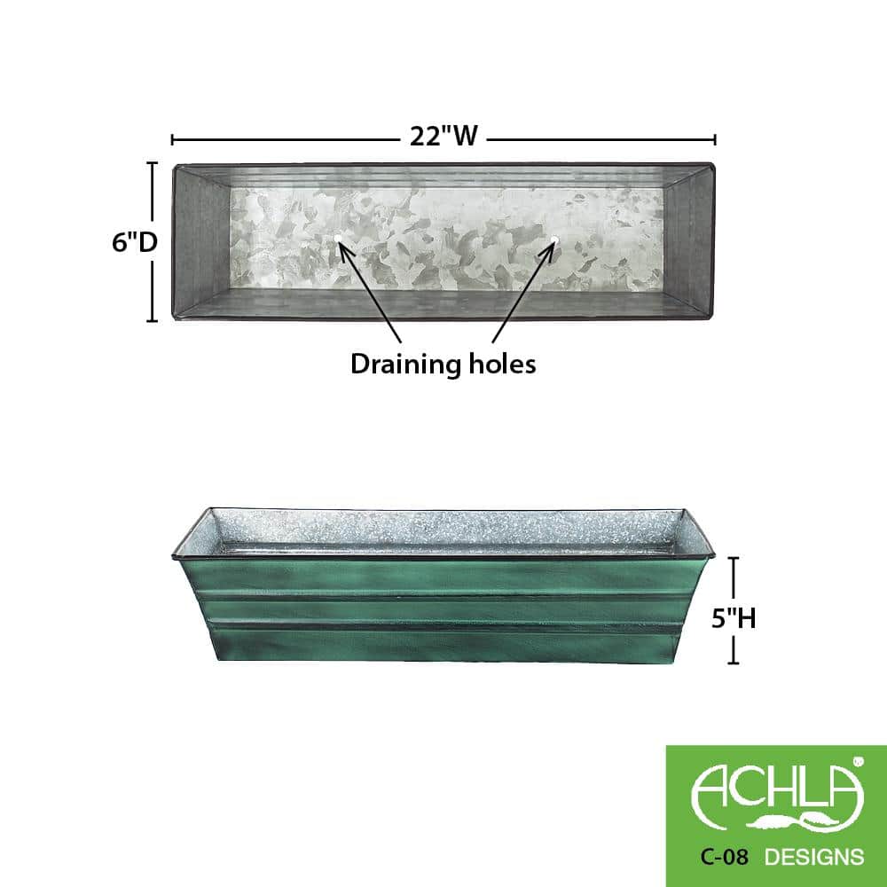Small Green Galvanized Steel Rectangular Planter Box