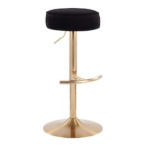 Dot 35 in. Black Velvet and Gold Steel Backless Metal Adjustable Bar Stool