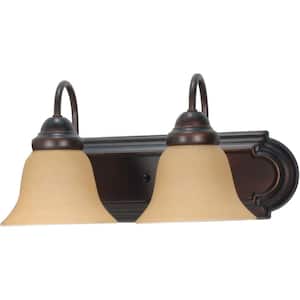 2-Light Mahogany Bronze Vanity Light with Champagne Linen Washed Glass