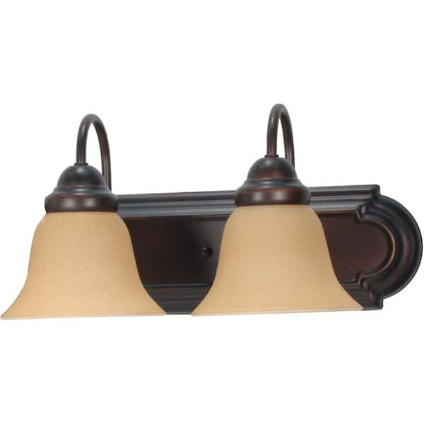 SATCO 2-Light Mahogany Bronze Vanity Light with Champagne Linen Washed Glass