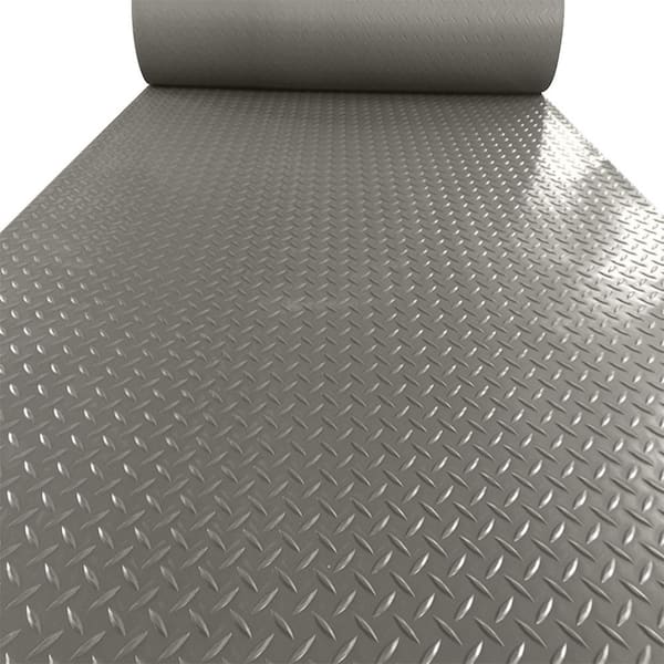17 ft. x 7.5 ft. x 0.1 in. Vinyl Diamond Garage Flooring, Garage Floor Protector and Slip Resistant Mat, Gray