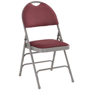 Burgundy/Gray Fabric Padded Seat Folding Chair