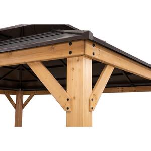 Myla 13 ft. x 15 ft. Cedar Gazebo with Brown Steel 2-Tier Hip Roof Hardtop