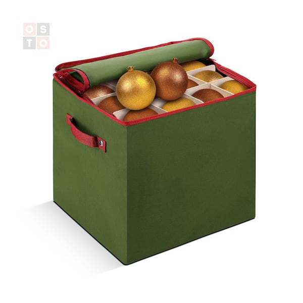 OSTO 13.5 in. Green Non-woven Ornament Storage Box (64-Ornaments)