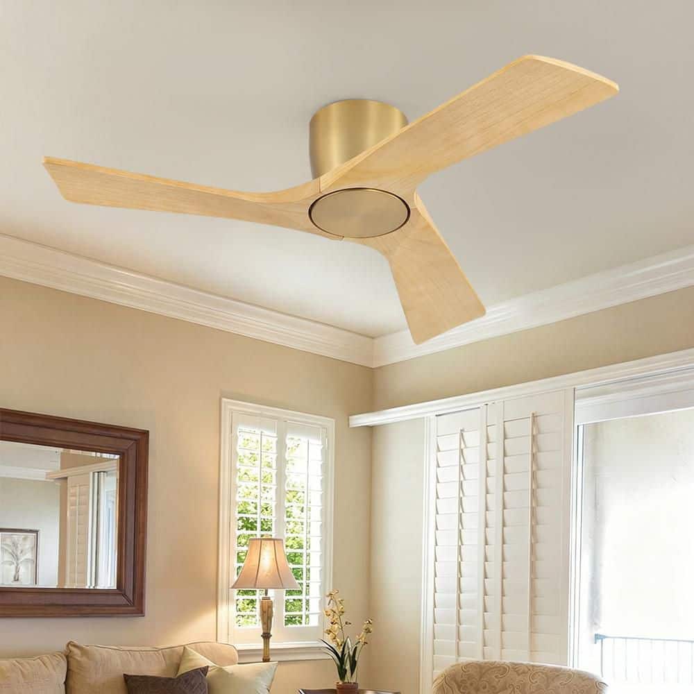 42 in. 3-Solid Wood Blades Indoor Standard White Ceiling Fan Flush Mount with Remote, Natural Wood Grain and Gold price history on PriceWatchPro
