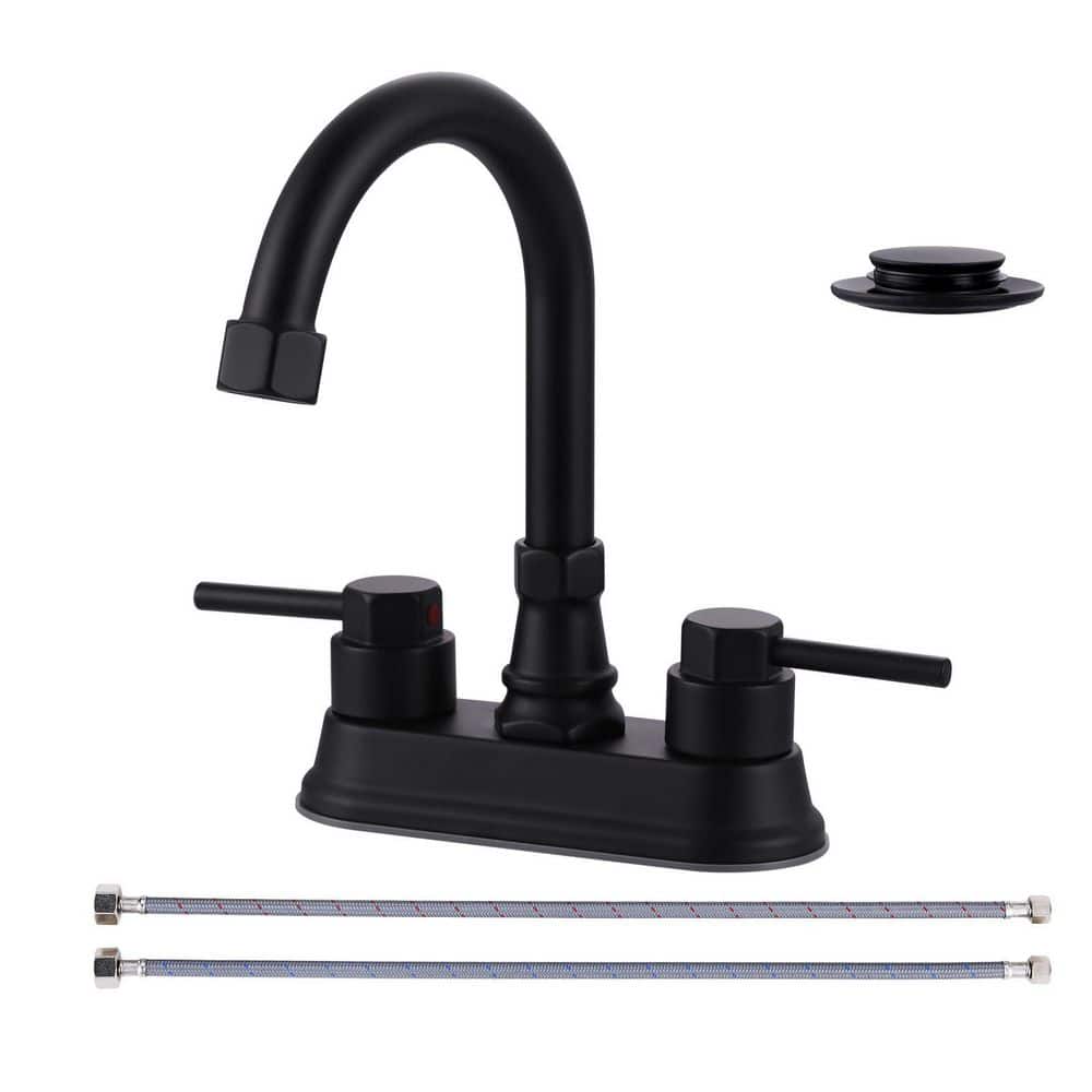 4 in. Centerset Double Handle Low Arc Bathroom Sink Faucet with Pop-Up Drain and Splash-Free Aerator in Matte Black price history on PriceWatchPro