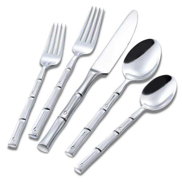 18/10 Stainless Steel Silverware Set, 40 Pieces Bamboo Handle Mirror Polished Flatware Cutlery Set (Service for 8)