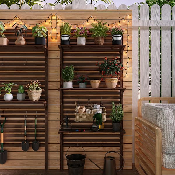 WIAWG 70.7 in. H x 31.5 in. W Brown Wooden Plants Support, Decorative Garden Fence Panel (1-Pack)