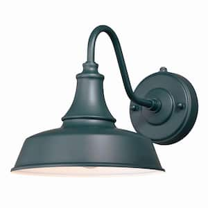 Dorado 1-Light Dusk to Dawn Green White Farmhouse Barn Dome Outdoor Wall Lantern Sconce