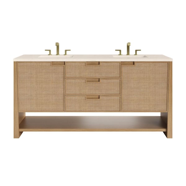 Solene 72.0 in. W x 23.5 in. D x 35.88 in. H Double Bath Vanity in Seaside Oak with Eternal Marfil Silestone Quartz Top