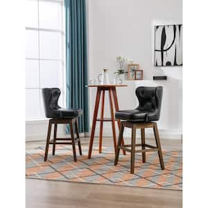 26.77 in. Black Faux Leather High Back 360 Swivel Wood Frame Counter Height Cushioned Bar Stool (Set of 2)