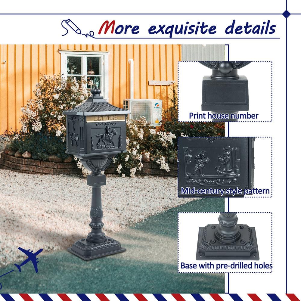 Vintage Black Cast Aluminum Lockable Outdoor Mailbox