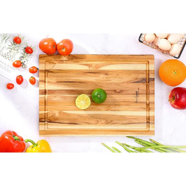 10-Piece 15.5 in. Natural Brown Small Teak Rectangular Cutting Board Set