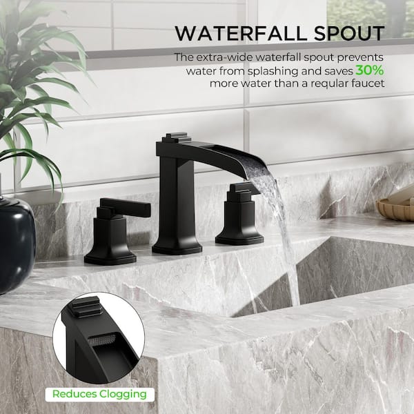 8 in. Widespread Double-Handle Bathroom Faucet with Pop-Up Drain 3-Hole Vanity Sink Faucet in Matte Black