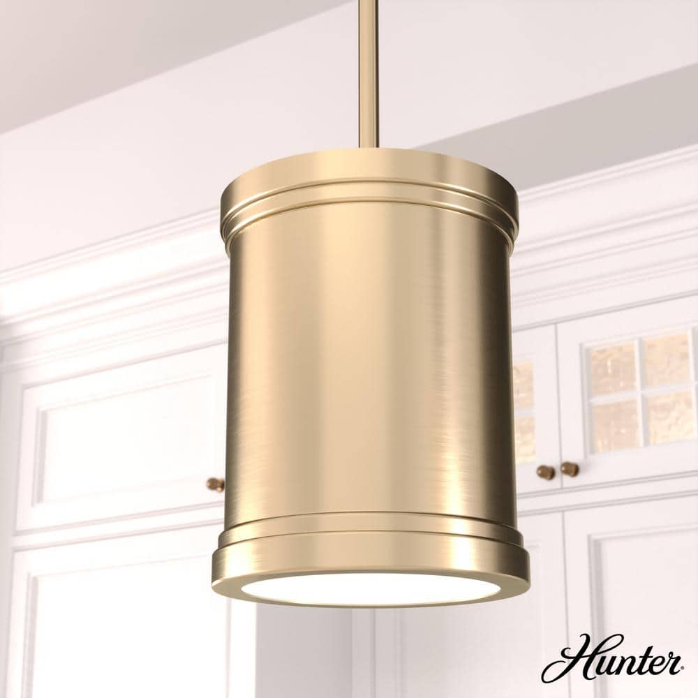 Alturas Gold Painted Cased White Glass Drum Pendant Light