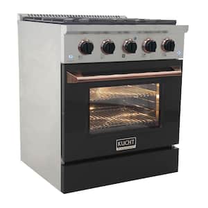 30 in. 4.2 cu. ft. Natural Gas Range with Convection Oven in Black with Black Knobs and Rose Gold Handle