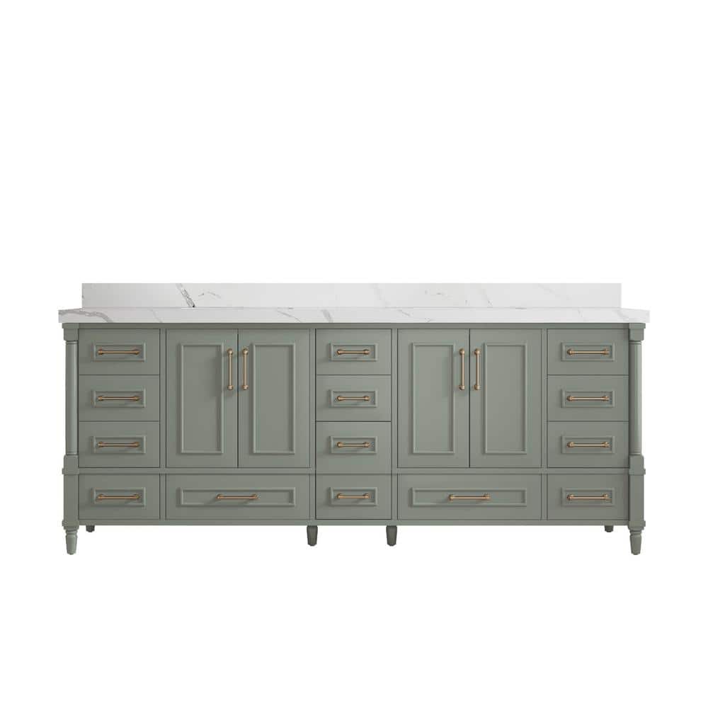 Hudson 84 in. W x 22 in. D x 36 in. H Double Sink Bath Vanity in Evergreen with 2 in. Calacatta Laza Quartz Top price history on PriceWatchPro