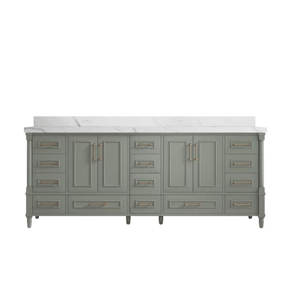 Willow Collections Hudson 84 in. W x 22 in. D x 36 in. H Double Sink Bath Vanity in Evergreen with 2 in. Calacatta Laza Quartz Top