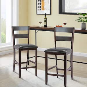 4-Pieces 39 in. Espresso Low Back Wood 25 in. Bar Stools Counter Height Chairs with PU Leather Seat
