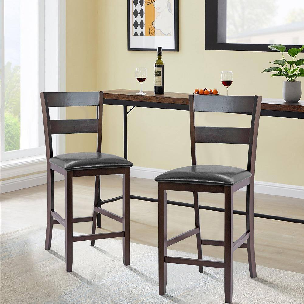 Espresso Black Leatherette 25" Counter Height Bar Stools, Set of 4